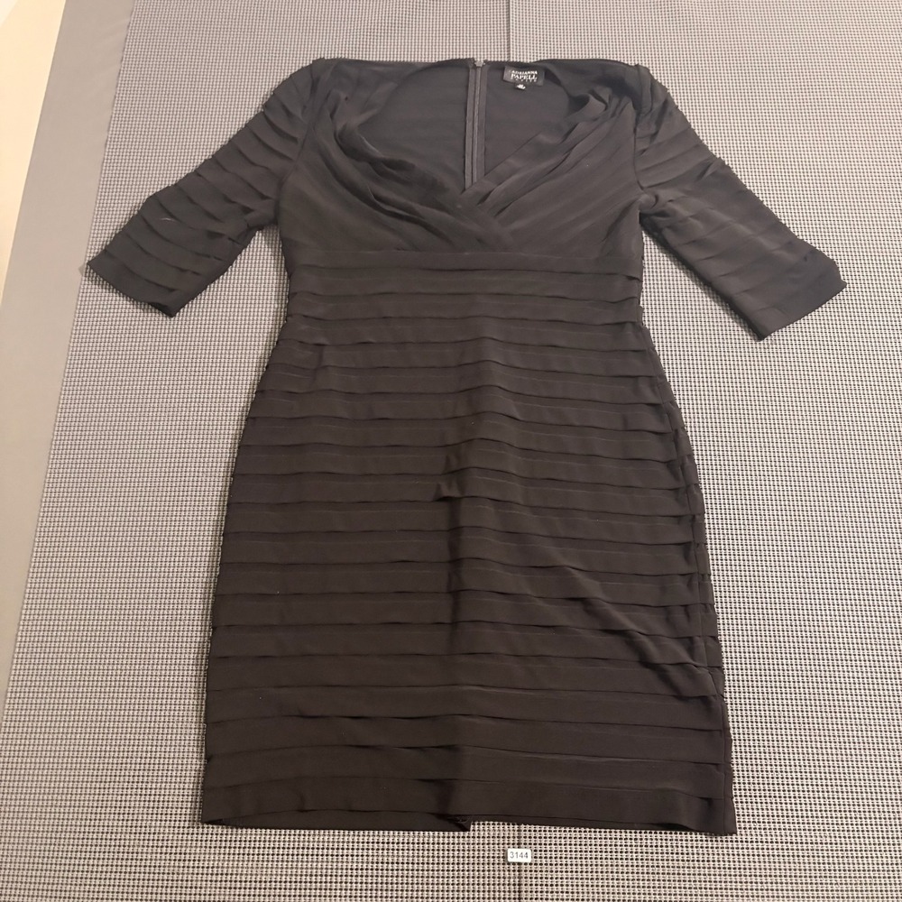 Adrianna Papell Petite Black Tiered Pleated Sheath Dress Size 14P